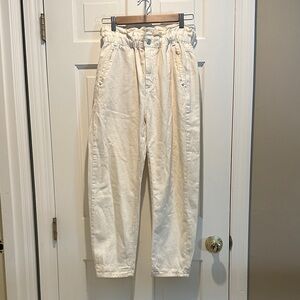 Zara Cream High-Rise Cotton Trousers